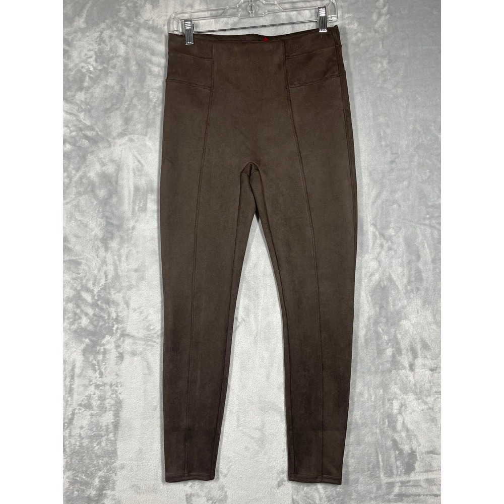 Spanx Faux Suede Leggings Chocolate Brown High Rise Seam Detail Womens Medium